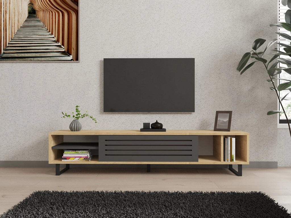 Sovico, Mobile Porta tv un Ripiano, 160x40x35h cm Nero Antracite