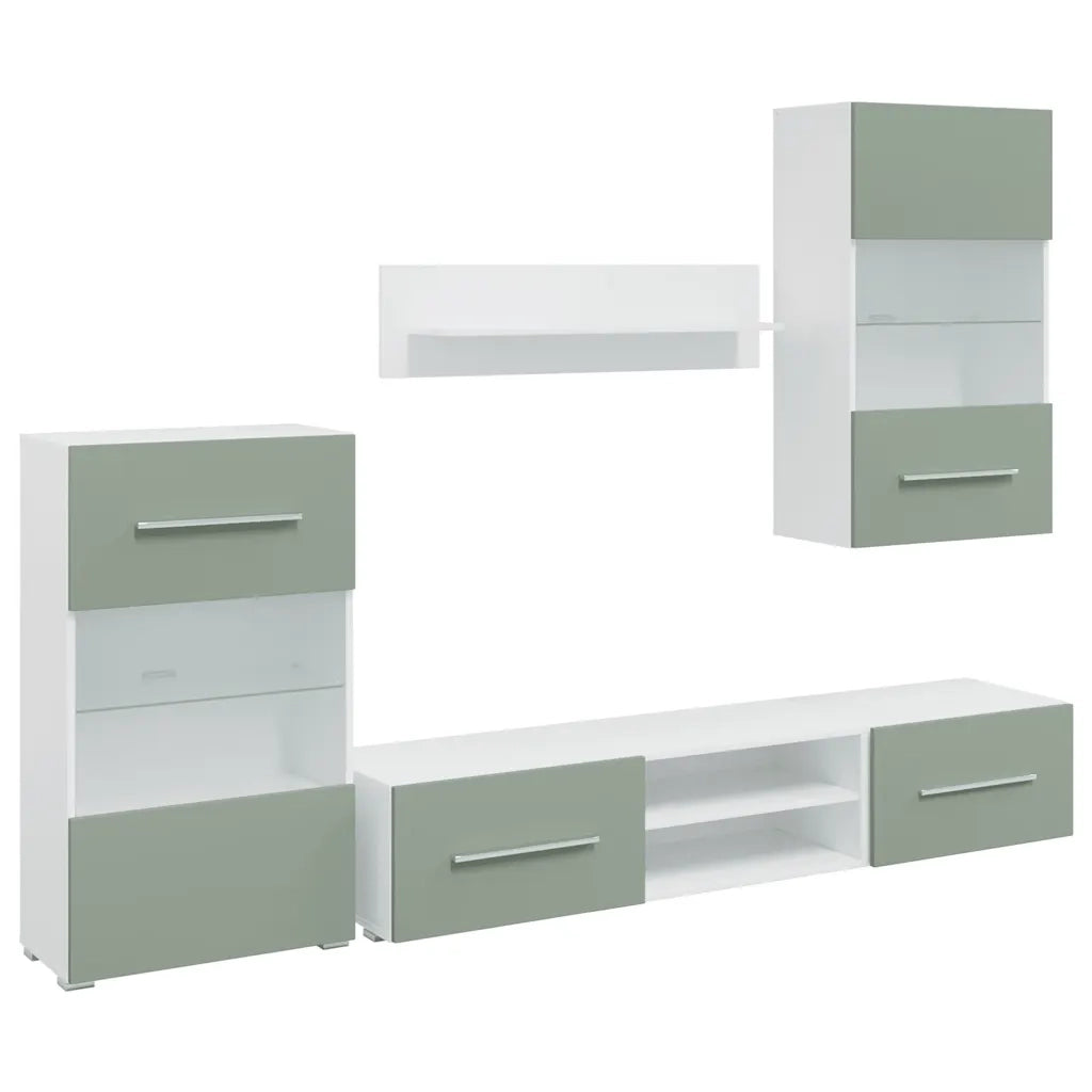 Mobile TV 5 pz con Illuminazione a LED Verde Oliva Truciolato 3324232