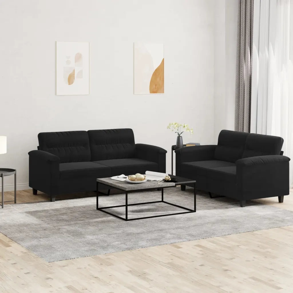 Set Divani 2 pz con Cuscini Nero in Tessuto Microfibra 3202317