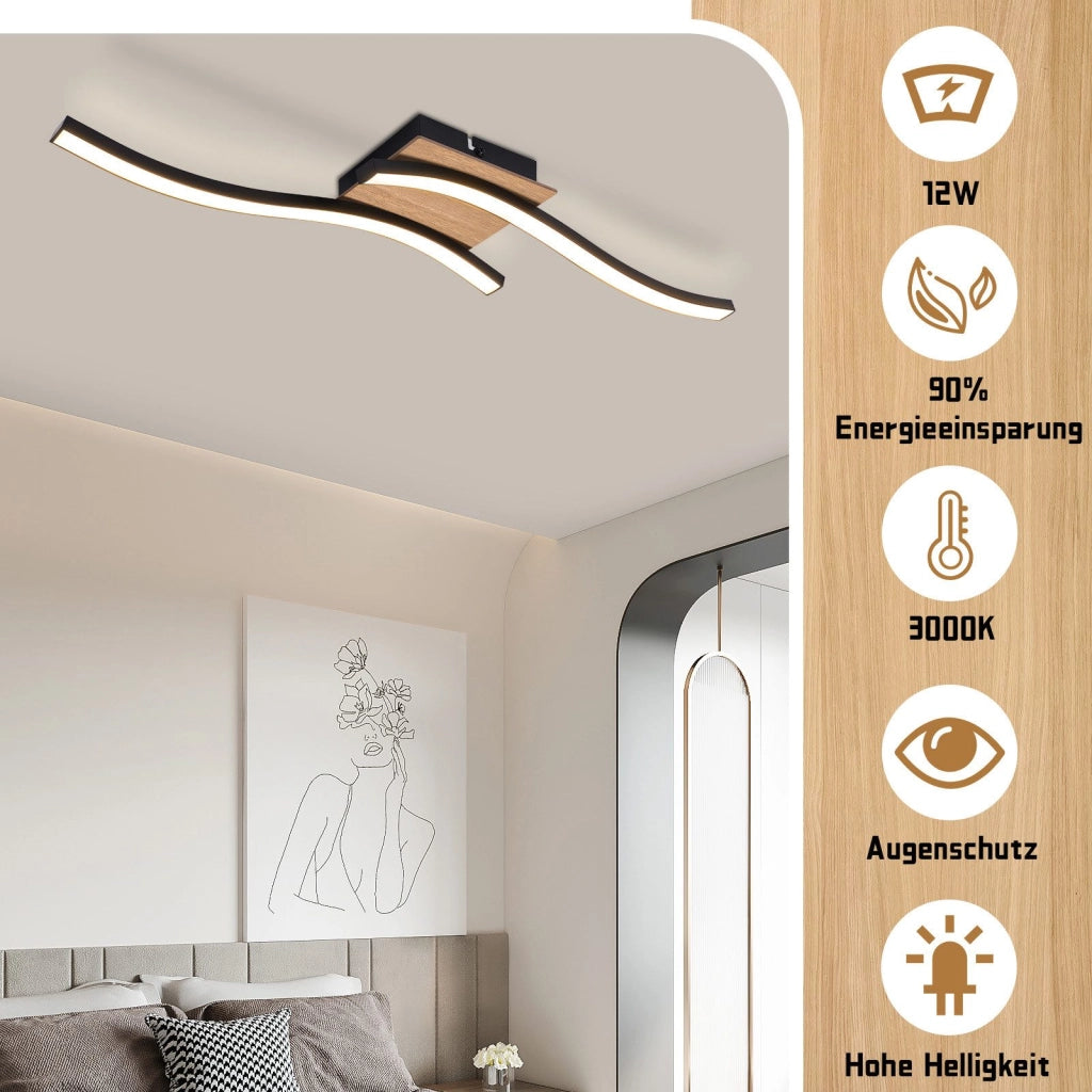 ZMH Lampada da soffitto plafoniera LED legno nero ondulato moderna bianco caldo per soggiorno