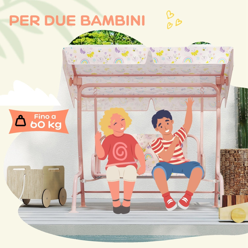 Dondolo per Bambini da Giardino a 2 Posti 112x75x120 cm a 2 Posti con Cinture di Sicurezza Rosa