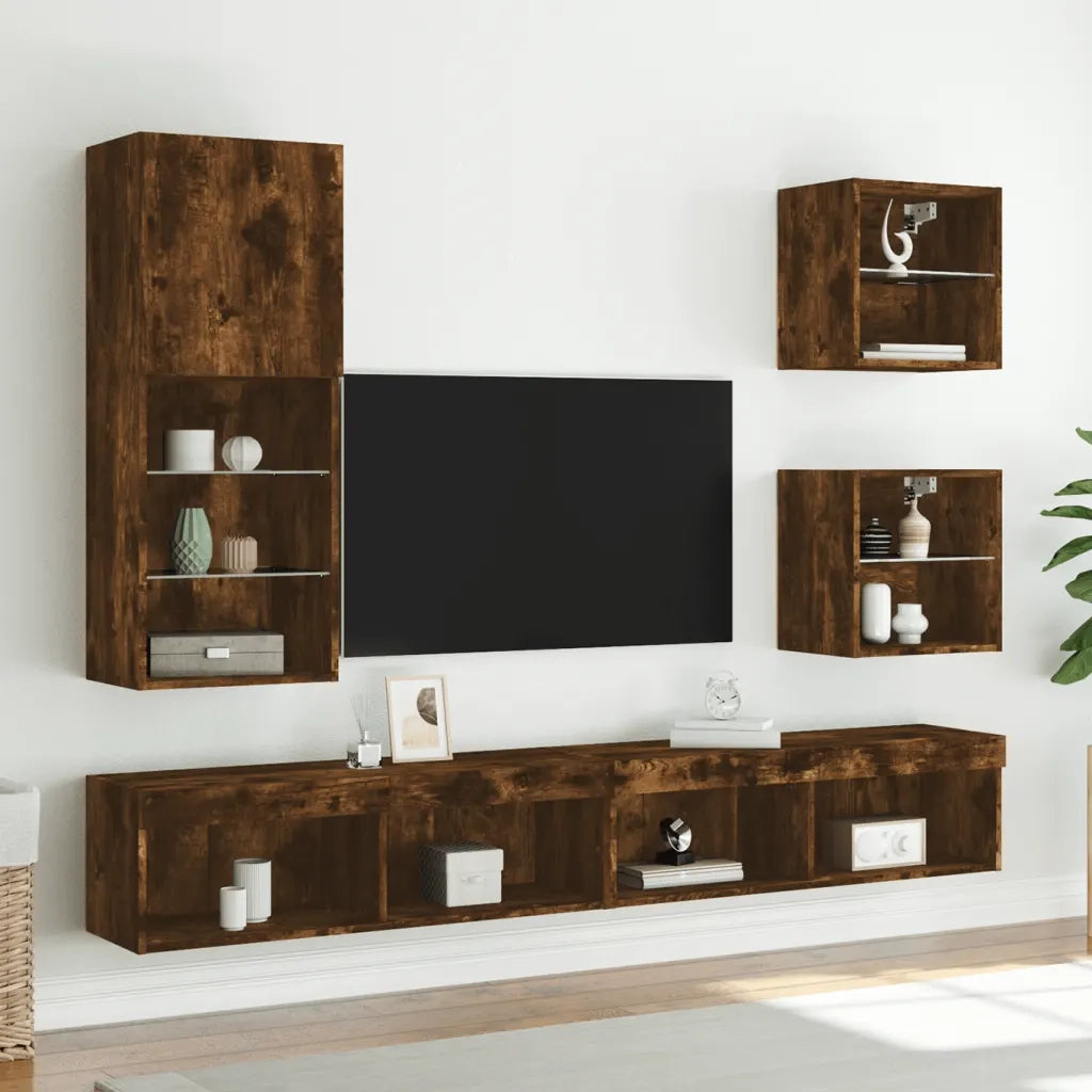 Mobile TV con Luci LED-Credenza TV-Console TV Rovere Fumo 40,5x30x102 cm