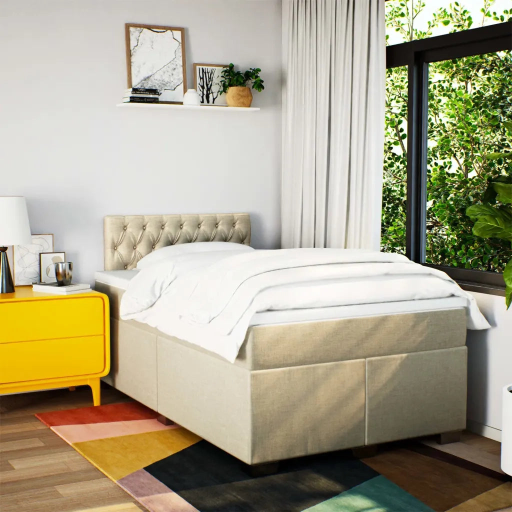 Giroletto a Molle con Materasso Crema 120x190 cm in Tessuto