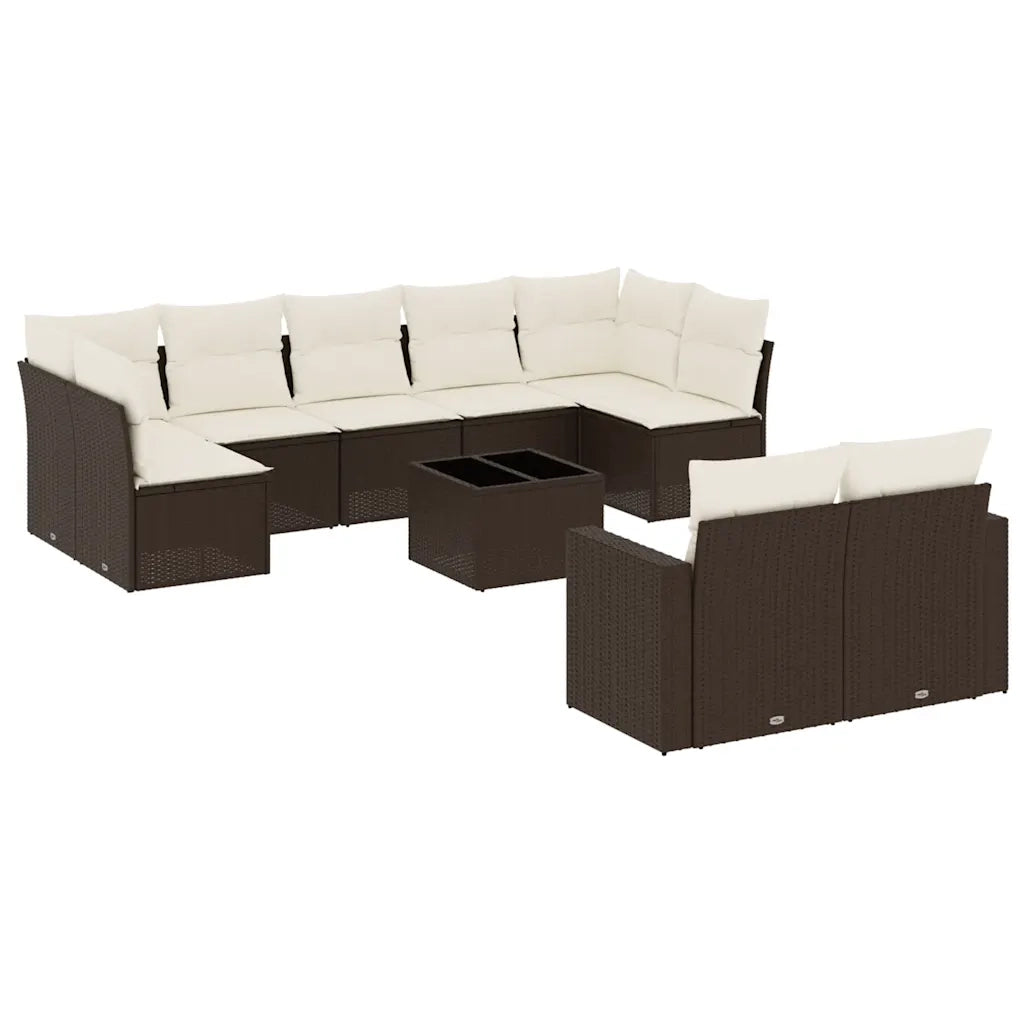 Set Divani da Giardino 10pz con Cuscini in Polyrattan Marrone 3251770