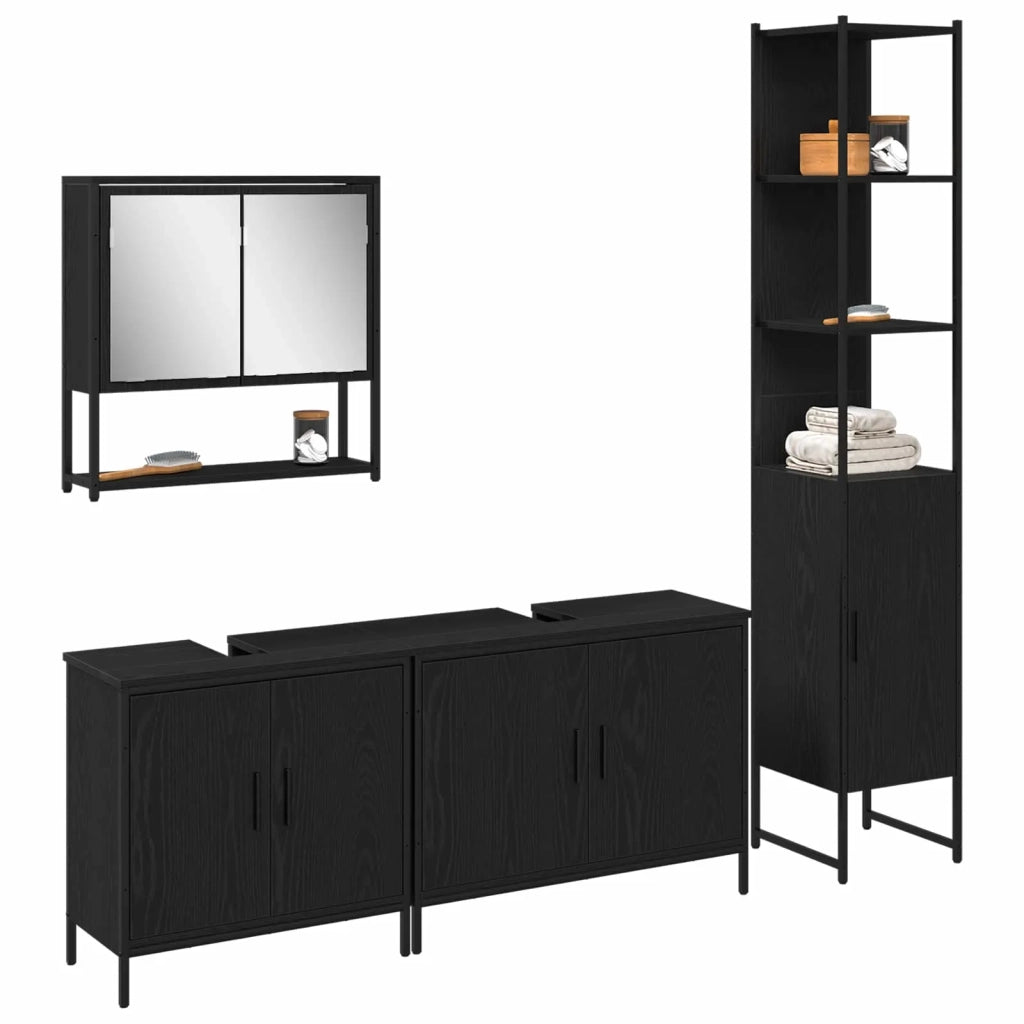 Set di mobili per il bagno 4 pcs Nero Legno multistrato 3334417