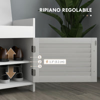 Panca Scarpiera con Vano Contenitore e Ripiani 90x36x50 cm in MDF e Simil Lino Grigio
