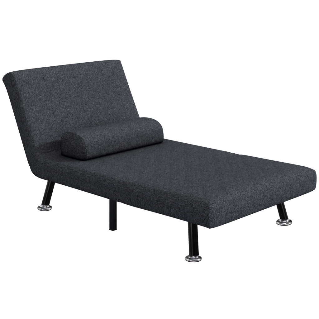 Poltrona Letto 3 in 1 con Schienale Regolabile e Cuscino, in Tessuto Effetto Lino e Acciaio, Grigio Scuro