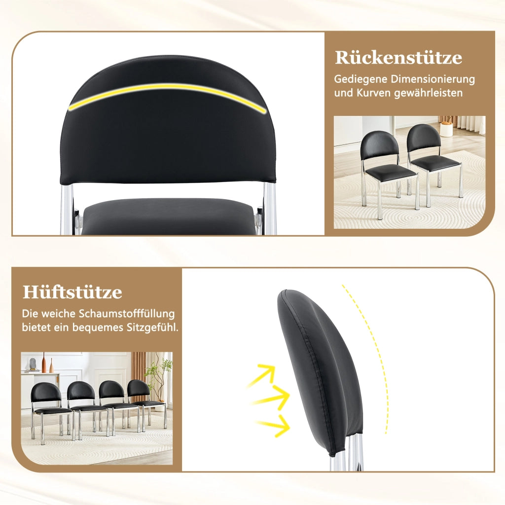 Sedia da Pranzo con Schienale Semicircolare Ergonomico e Seduta Imbottita, in PU Nero