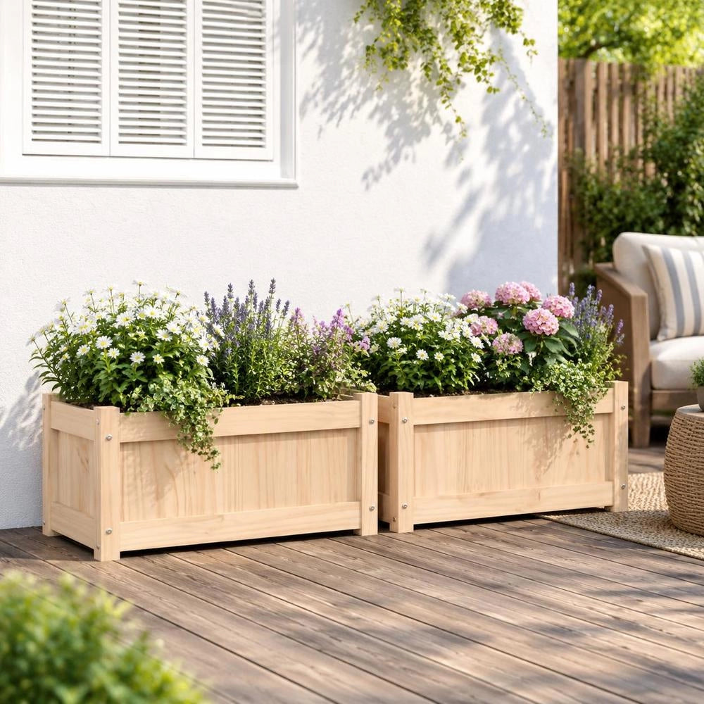 Plant Pots 2 Pcs. Solid Pine Wood