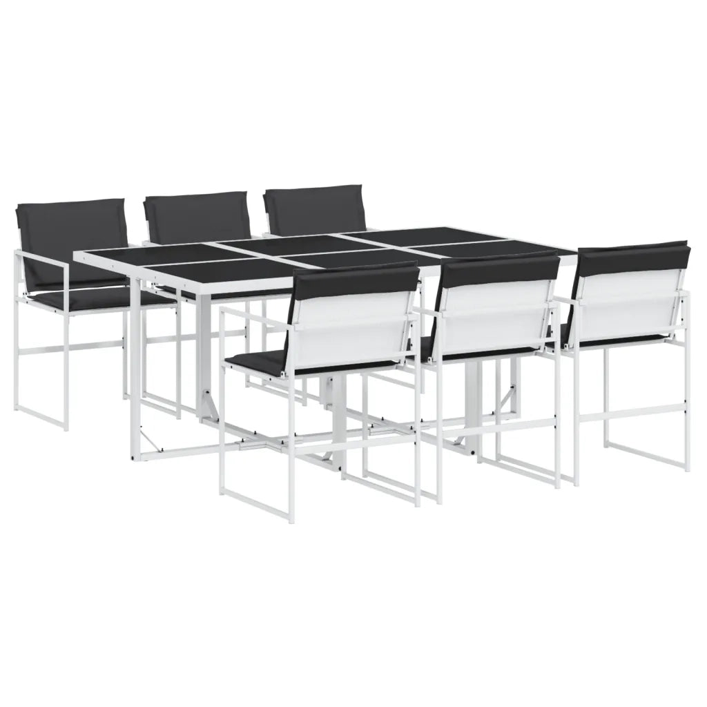 Set da Pranzo da Giardino 7 pz | Set Salotto da Giardino con Cuscini Bianco in Textilene