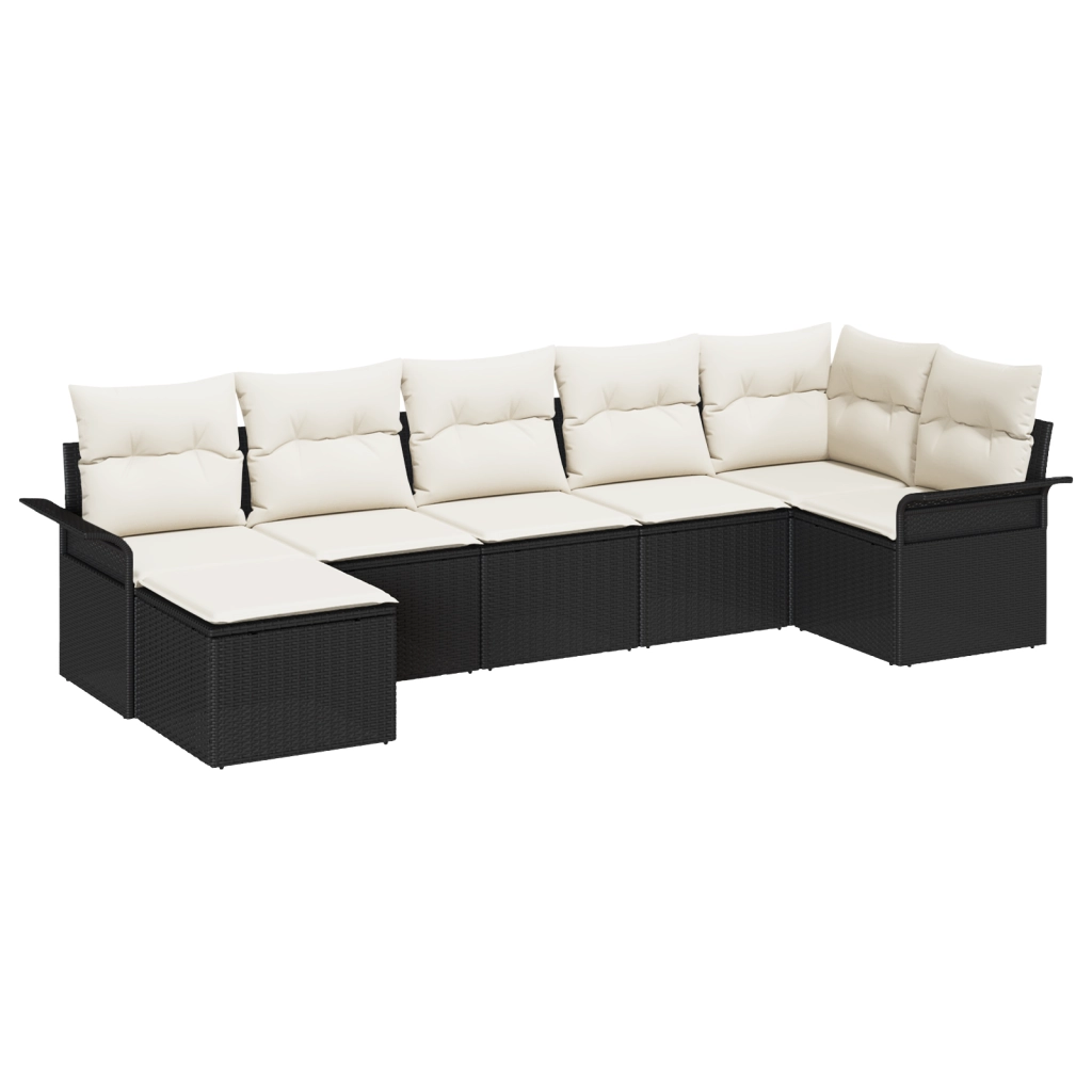 Set di Divani da Giardino 7 Pezzi con Cuscini Nero Rattan Poli