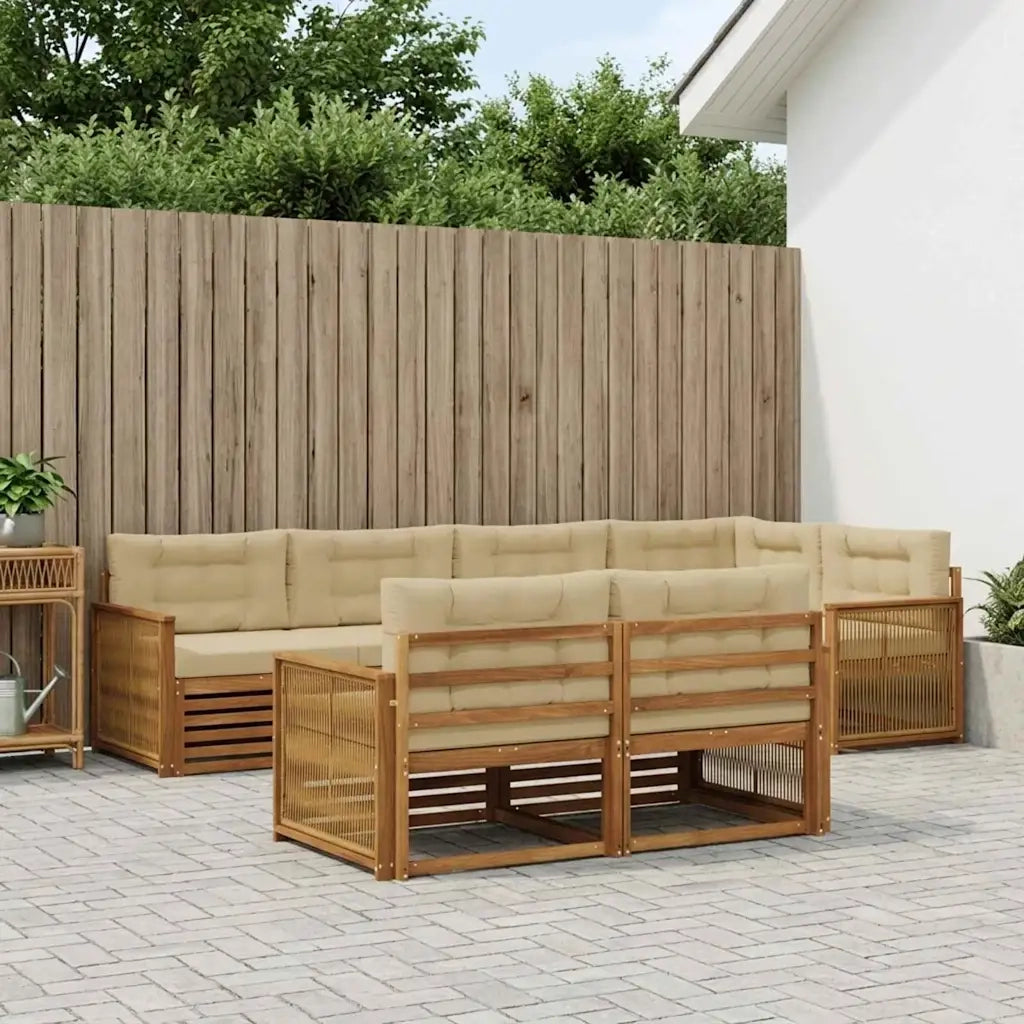 Set di divani da esterno con cuscino 7 pcs Naturale e Beige 3383481