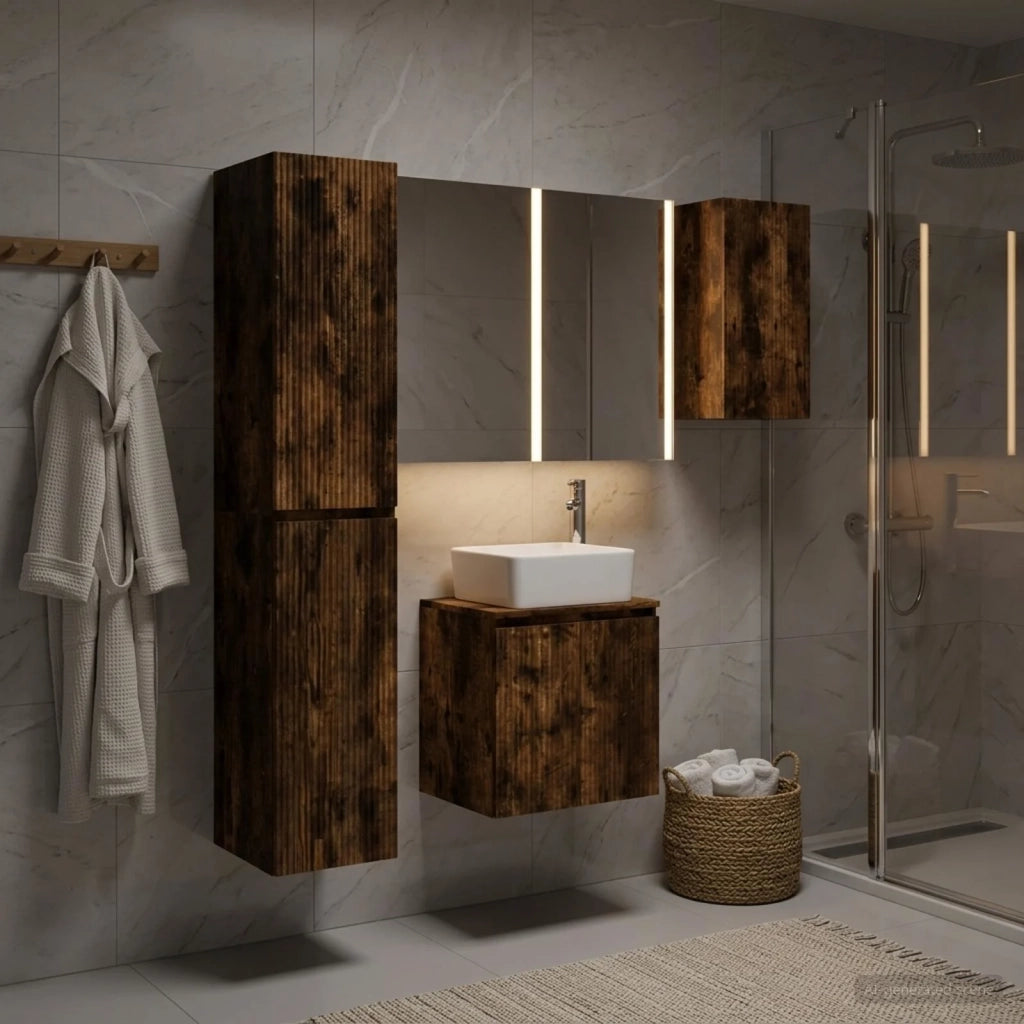 Set di Armadi da Bagno 5 pcs Rovere Fumo 53 x 15,5 x 70 cm 3407331