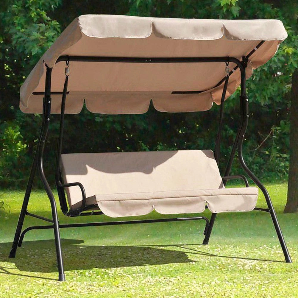 Dondolo da Giardino 3 Posti Altalena per Esterno Acciaio con Tettuccio Beige