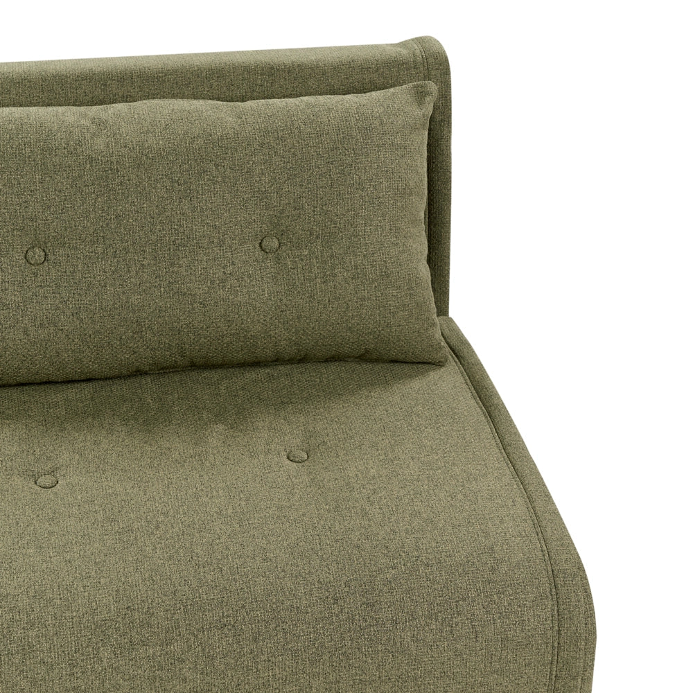Divano letto singolo a 1 posto con cuscino in tessuto verde oliva senza braccioli con cuscino gambe in metallo glamour