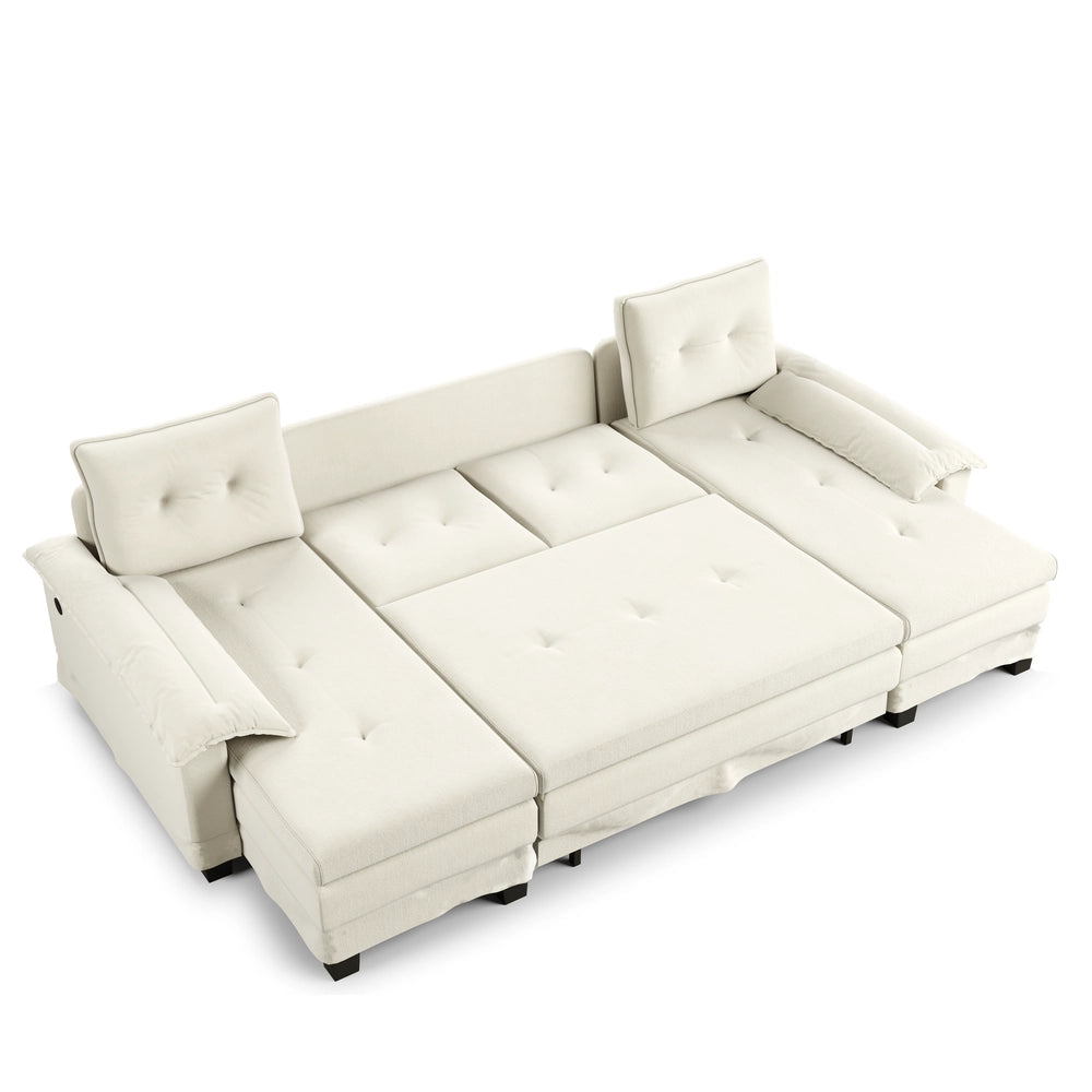 Divano Angolare ad U con Letto Estraibile ¨C Xylo ¨C Crema, USB, 278 cm