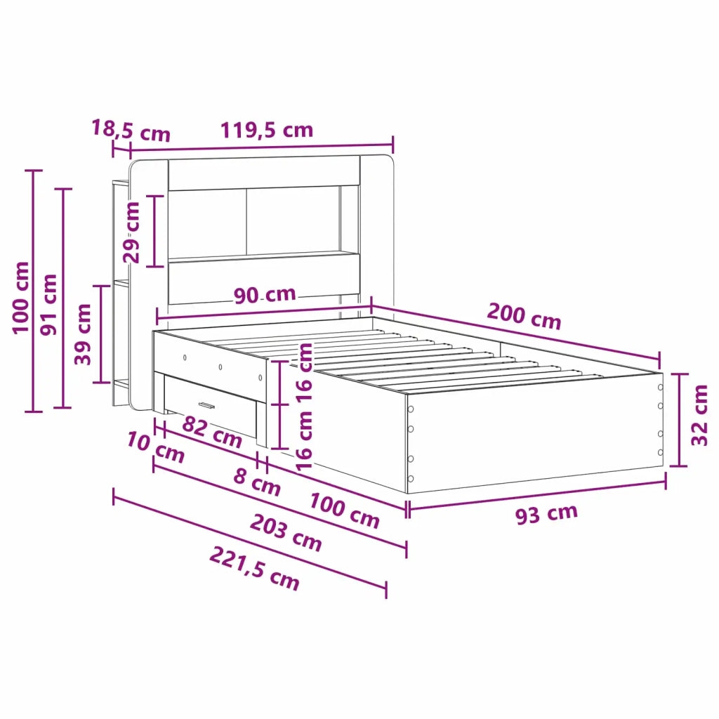 Telaio del letto con storage Sonoma grigio 90 x 200 cm 3433833
