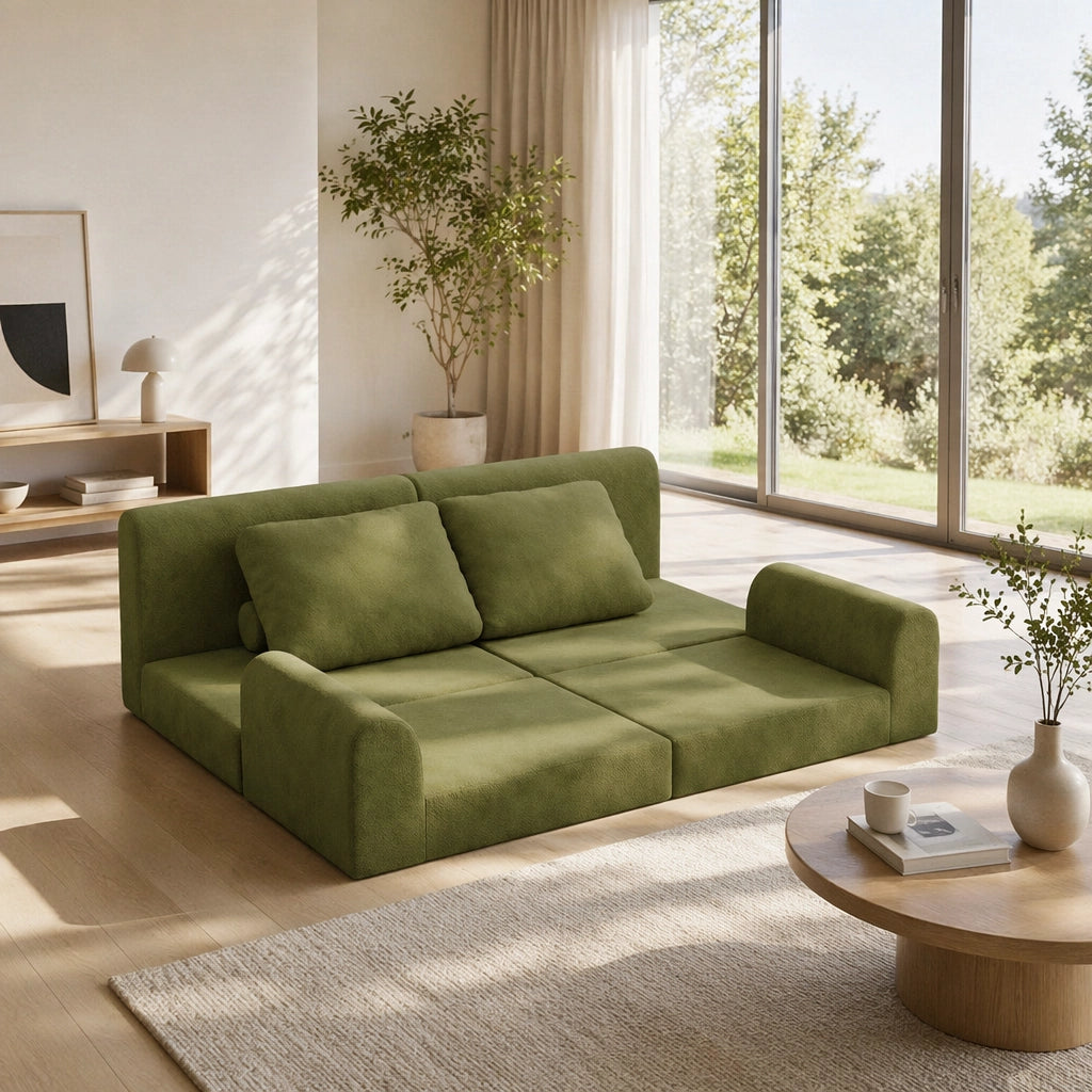 DIVANO LETTO Pieghevole Convertibile in Flanella Verde per Piccoli Spazi