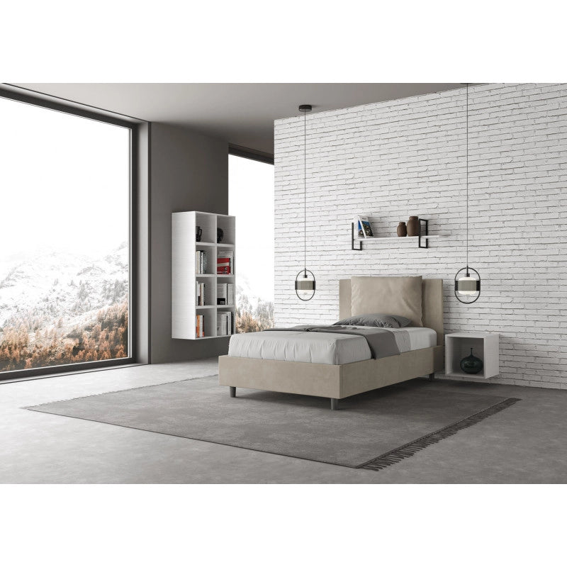Letto imbottito Piazza e mezzo 110x190 cm Antea - Con rete,Microfibra,Sabbia