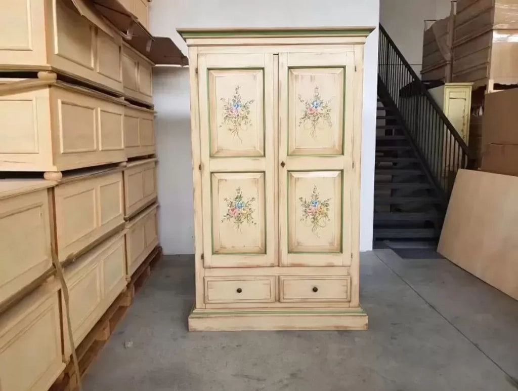 Armadio 2 porte in legno shabby avorio anticato verde decori 125x61x200 - Mobili 2G