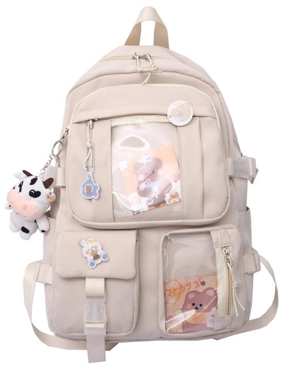 Borsa per Scuola per Ragazze Bianca - Grande Borsa con Accessori e Pendenti Carini