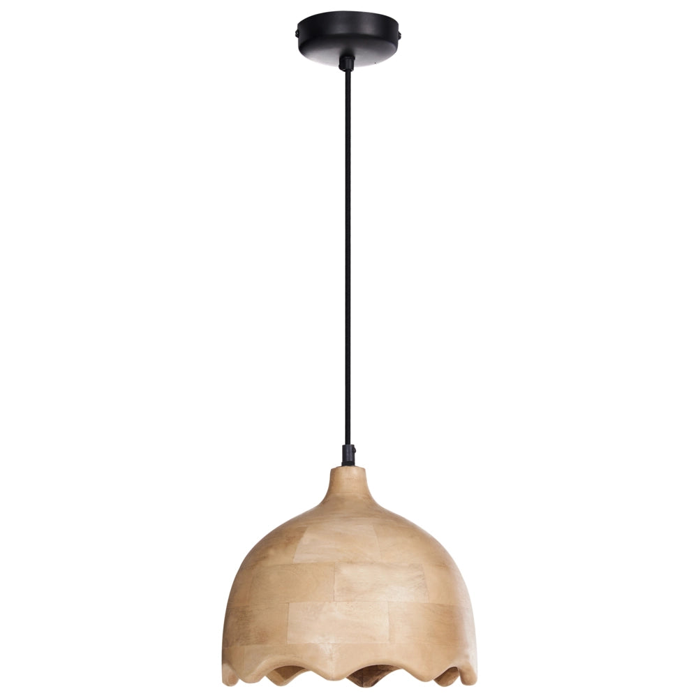 Lampada a sospensione Luce marrone in legno di mango con paralume rotondo Lampada da soffitto a sospensione