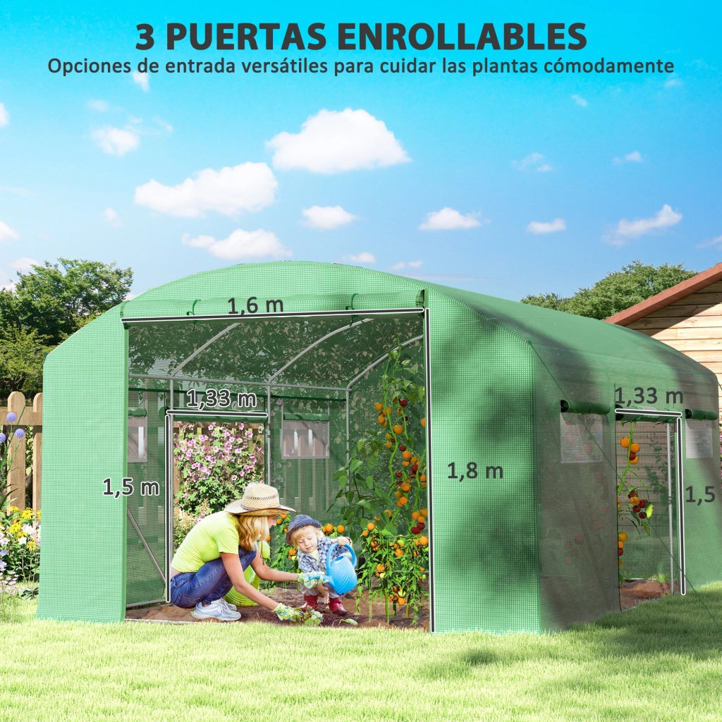 Serra a Tunnel da Giardino ¨C Xylo ¨C 4x3x2m Verde con 6 Finestre 3 Porte Acciaio Galvanizzato