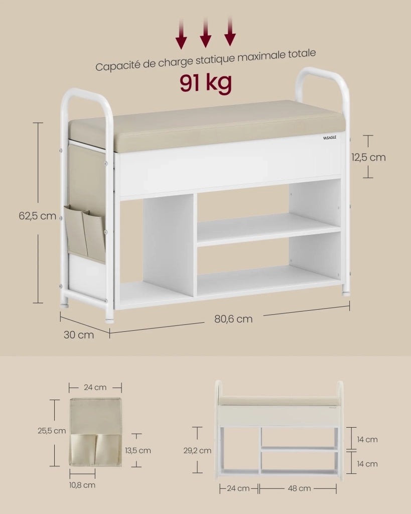 Panca portascarpe scarpiera 30 x 80,6 x 62,5 cm mobile da ingresso spazio sotto il coperchio tasche in PU maniglie per ingresso soggiorno camera da letto marrone rustico e nero inchiostro 12_0004112