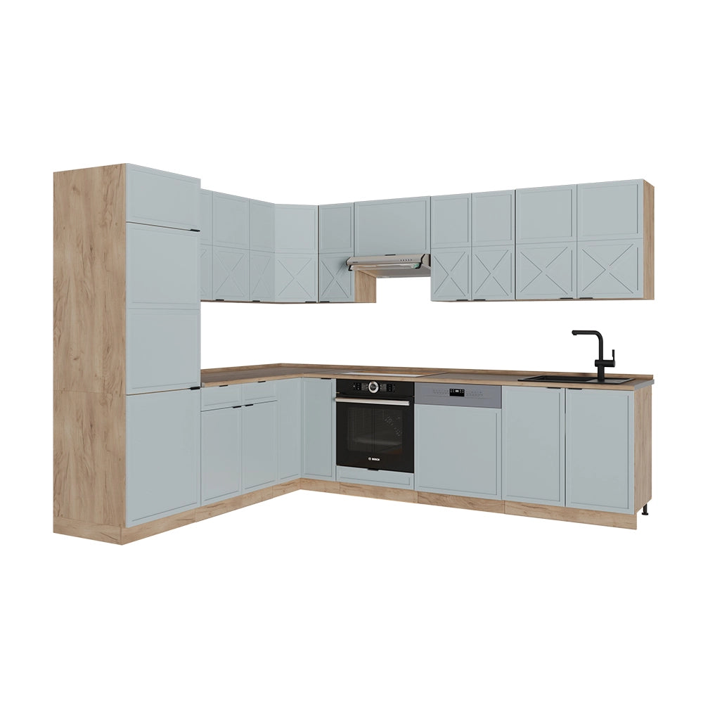 Cucina angolare completa Fame-Line Blu-grigio chiaro/Rovere dorato 227 x 60 cm, PL Rovere Vicco