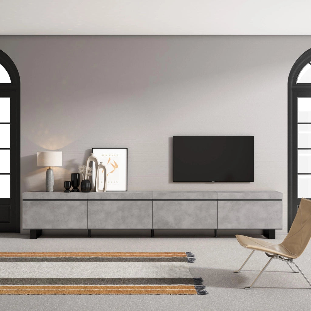 Mobile TV Soggiorno, 320x35x57cm, TV di grande formato, Design industriale, grigio cemento RF3627