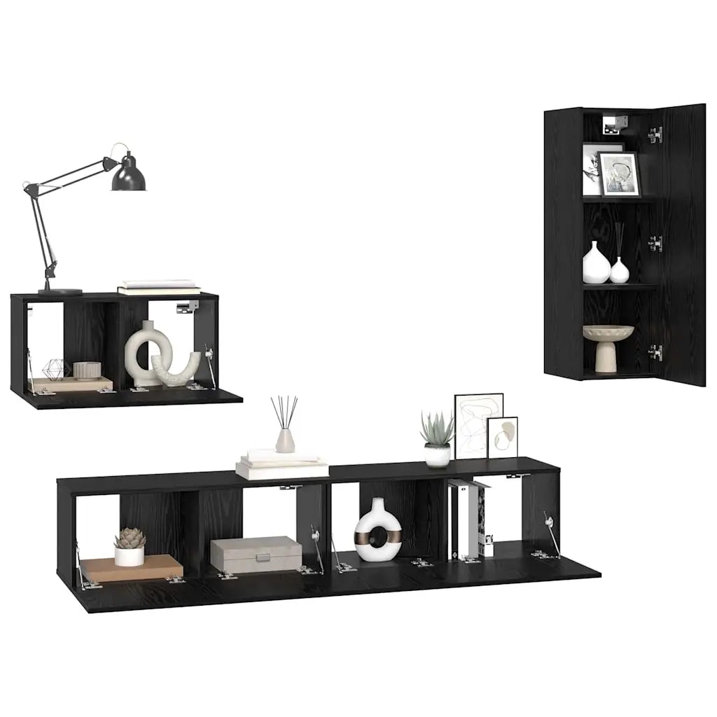 Mobile TV da Parete 4 pcs Rovere Nero Legno multistrato 3393466