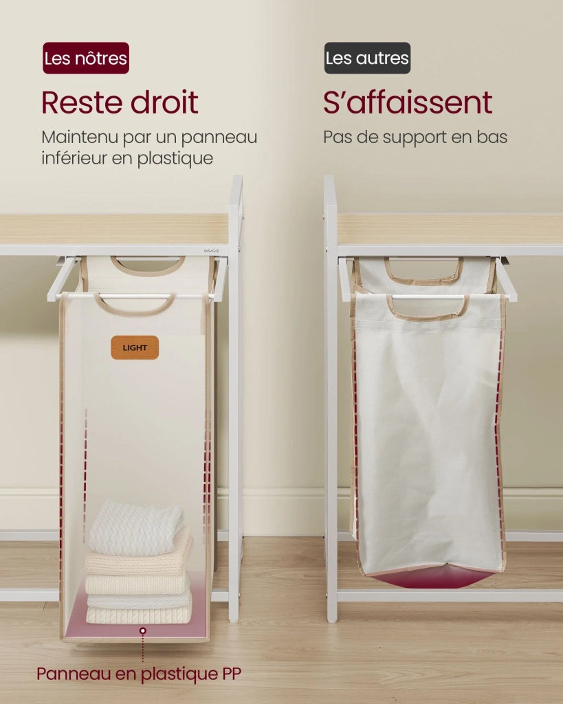Cesto portabiancheria con 4 scomparti capacità 150 litri cestino con ruote carrello con ripiani borsa tasche laterali 6 etichette beige naturale marrone caramello e bianco crema 12_0006657