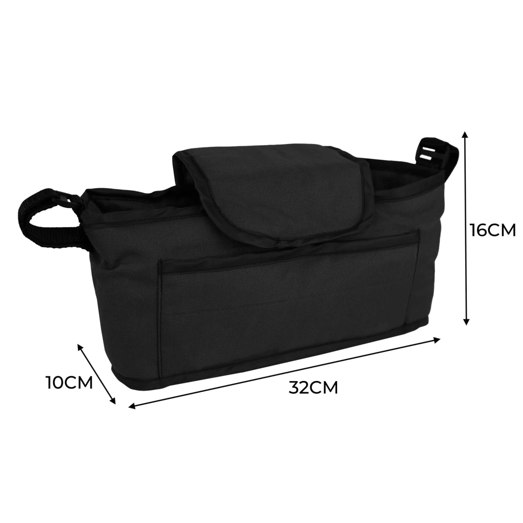 Organizer per Passeggino per Animali Nero con Cinghie a Strappo e Tasche