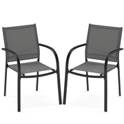 Sedie da pranzo impilabili in metallo con seduta e schienale traspiranti per giardino-Set di 2 sedie da giardino piscina balcone Grigio