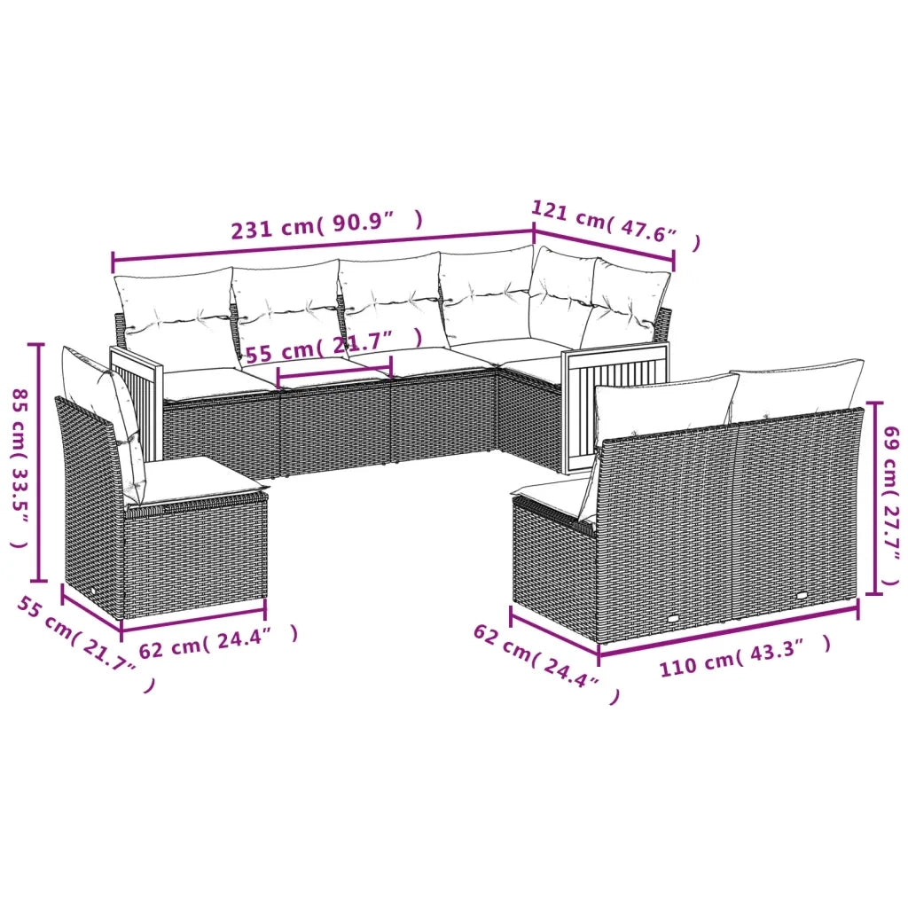 Set Divano da Giardino 8 pz con Cuscini Grigio in Polyrattan 3227726
