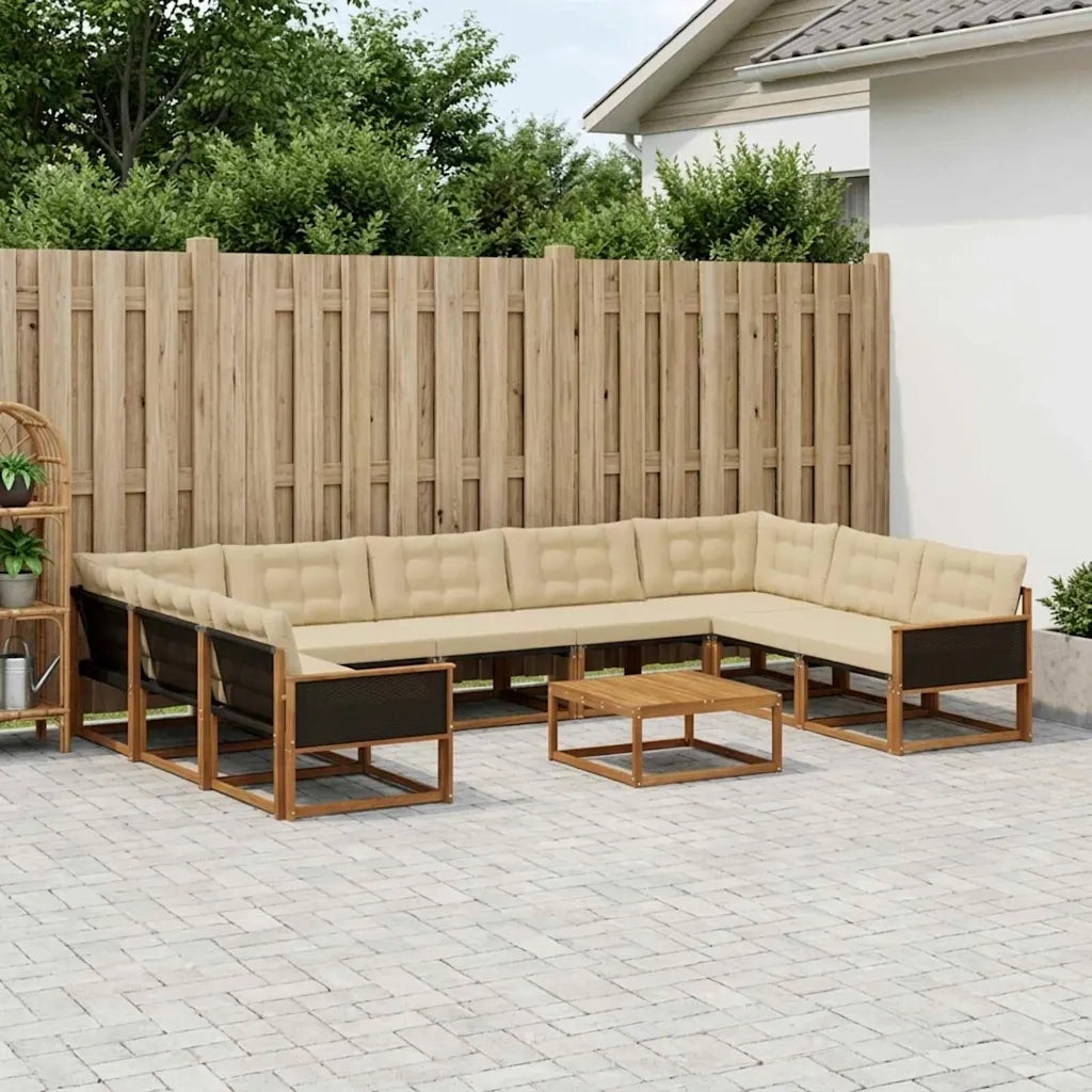 Set di divani da esterno con cuscino 10 pcs Naturale e Beige