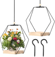 Kit da 2 pezzi di vasi da parete per interni, H93cm vaso da parete per piante con piede in legno, anello in metallo e attacco al soffitto, vassoio da parete per piante, vaso da parete moderno nero per muri e soffitti