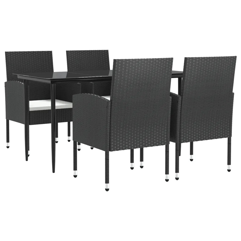 Set da Pranzo da Giardino 5 pz Nero in Polyrattan e Acciaio 3203306