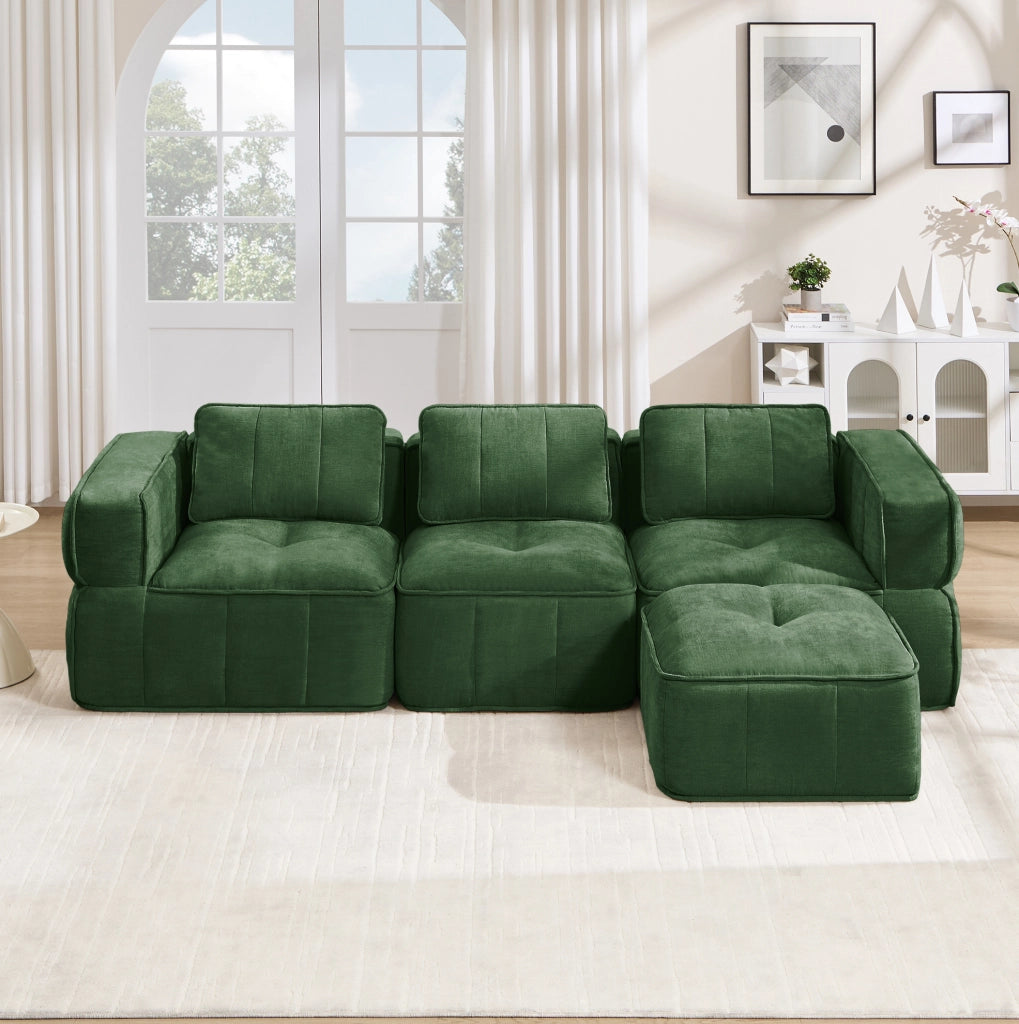 Divano angolare modulare in poliestere verde con pouf HOMVRA
