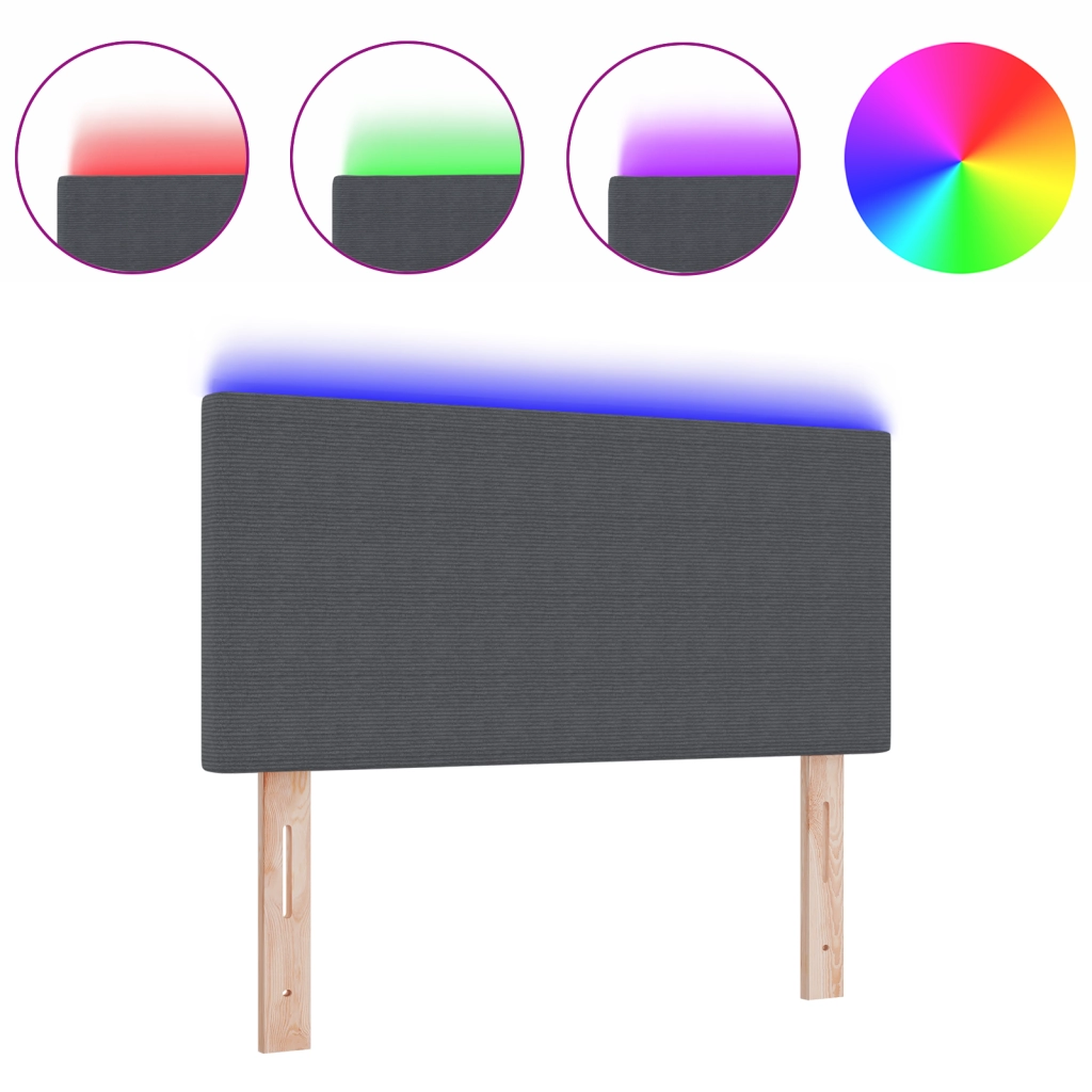 Testiera LED  Design Semplice Grigia Scura 90 cm in Tessuto Vellutato