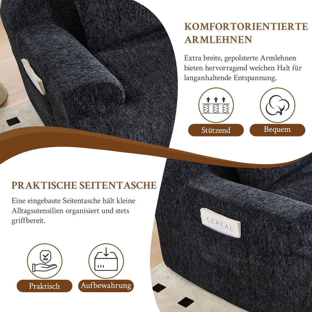 Divano modulare a due posti in tessuto con cuscini extra, comfort alto ed effetto rilassante, nero