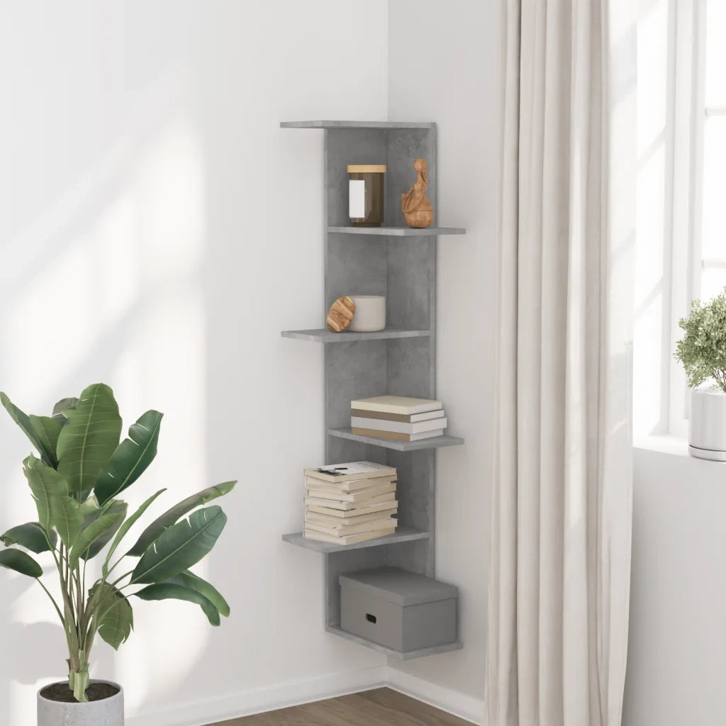 Scaffale Angolare Muro | Mensola a parete Grigio Cemento 36,5x36,5x140 cm Legno