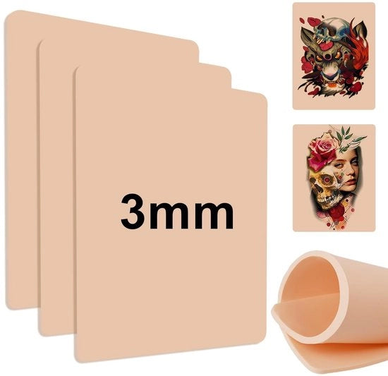 Pannelli di silicone adesivi da pratica 3 mm - doppia faccia - 15,2 cm x 20,3 cm - per inchiostro tattoo - pannelli da pratica per tattoo - adatti per principianti