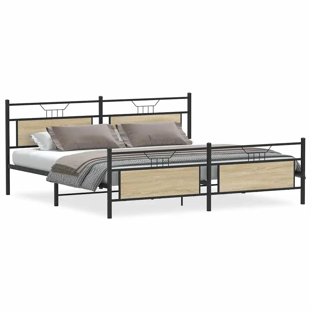 Letto matrimoniale | Letto per adulti | Giroletto senza Materaso in Metallo Rovere Sonoma 193x201 cm