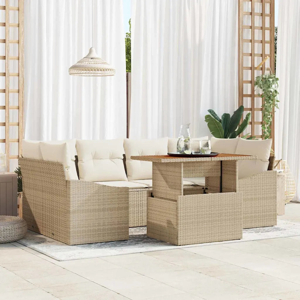 Set da Pranzo per Giardino con cuscino 7 pcs Beige e Crema