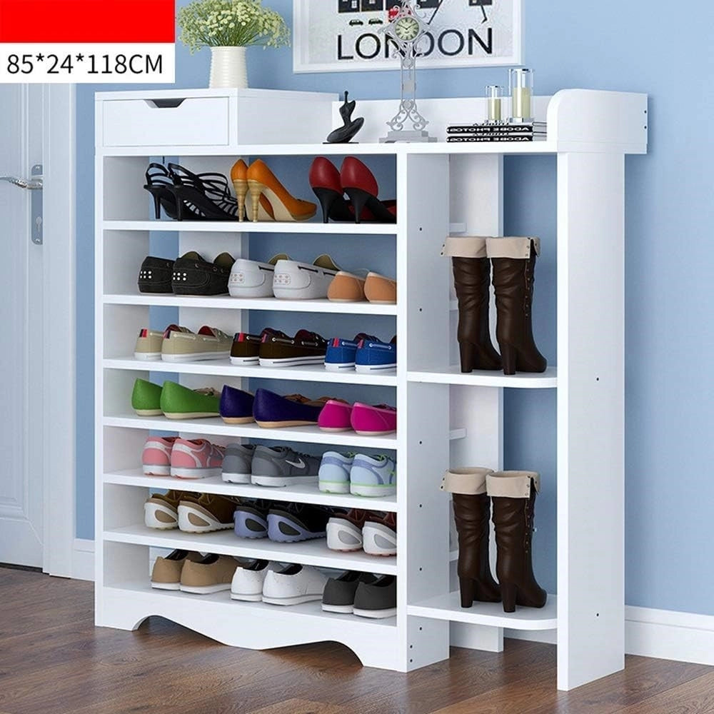 Trade Shop - Scarpiera Portaoggetti Scaffale 8 Ripiani Salvaspazio Facile Da Montare Bianco 85x24x118cm -
