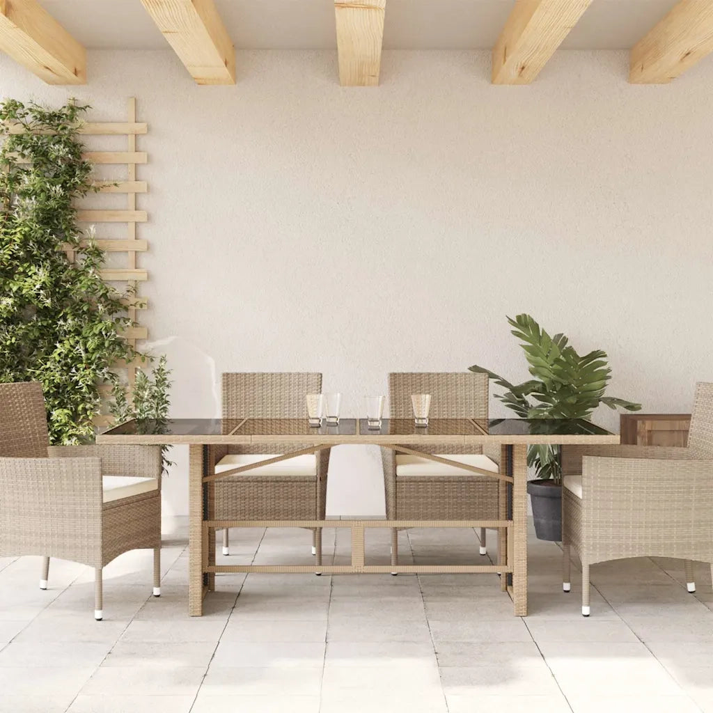 Tavolo da Giardino | Tavolino da esterno Piano in Vetro Beige 190x80x75 cm Polyrattan