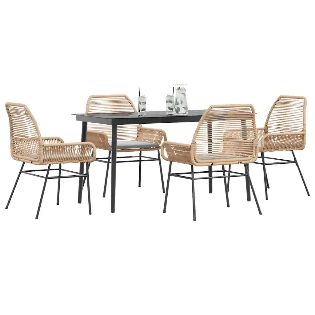 Set da Pranzo da Giardino 5pz con Cuscini Polyrattan Vetro