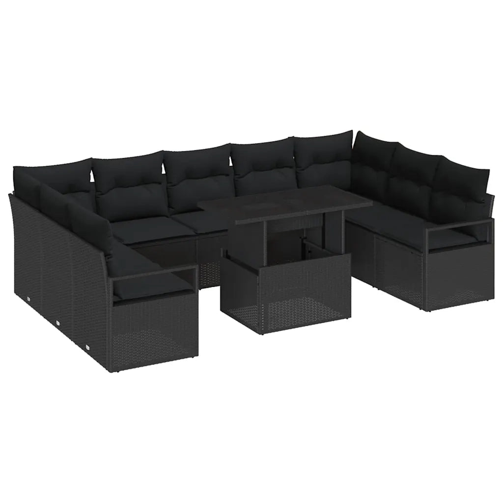 Set Divano da Giardino con cuscino 10 pcs Nero polyrattan 3348889