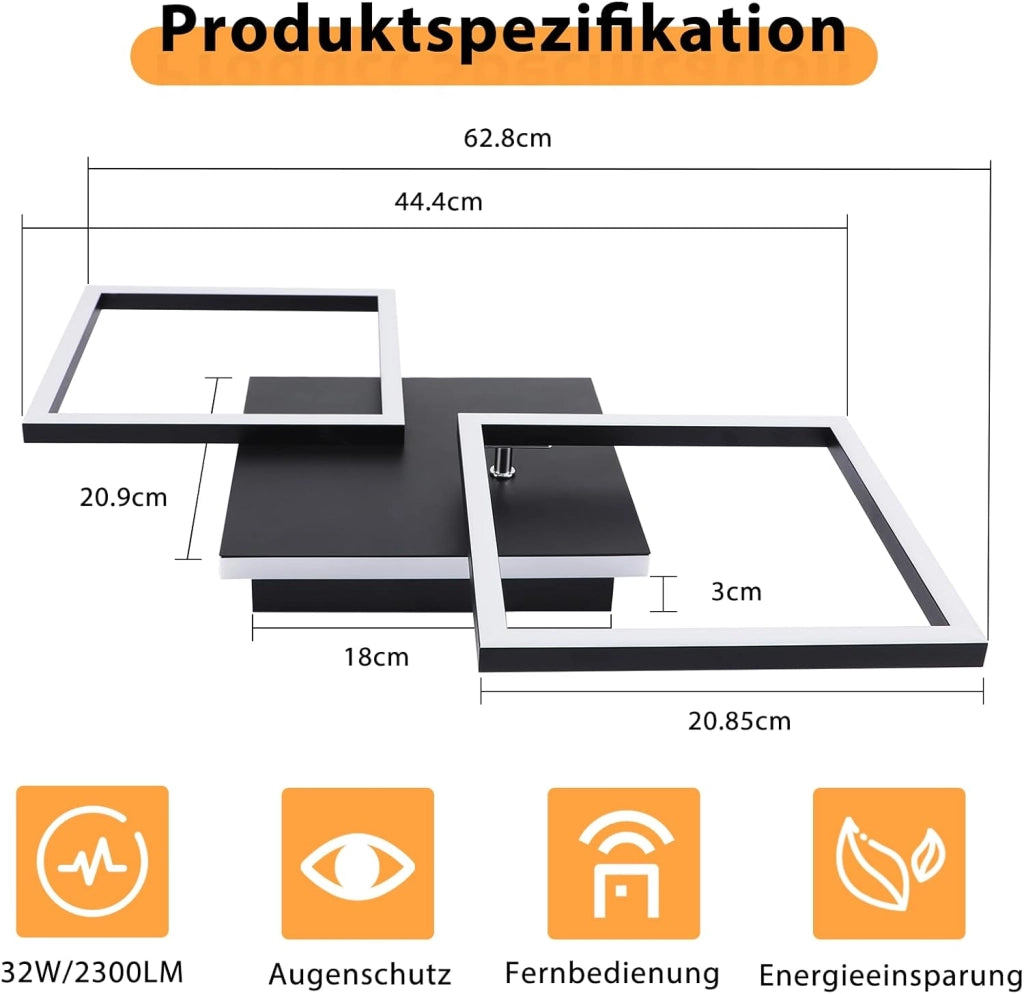 ZMH Lampada da soffitto plafoniera LED moderna nera 3000-6500K per soggiorno cucina ufficio